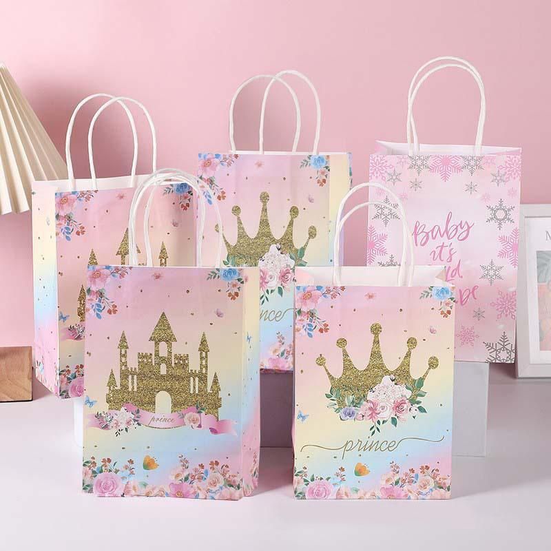 30pcs Pink Romantic Flower Tote Bag Cowhide Paper Elegant Design Gift Bag - Snowflake