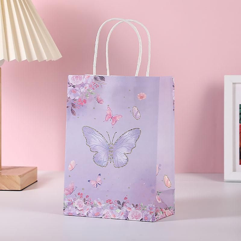 30pcs Pink Romantic Flower Tote Bag Cowhide Paper Elegant Design Gift Bag - Snowflake