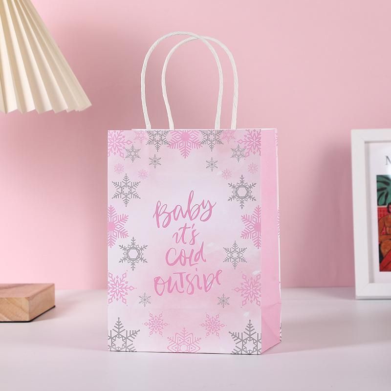 30pcs Pink Romantic Flower Tote Bag Cowhide Paper Elegant Design Gift Bag - Snowflake