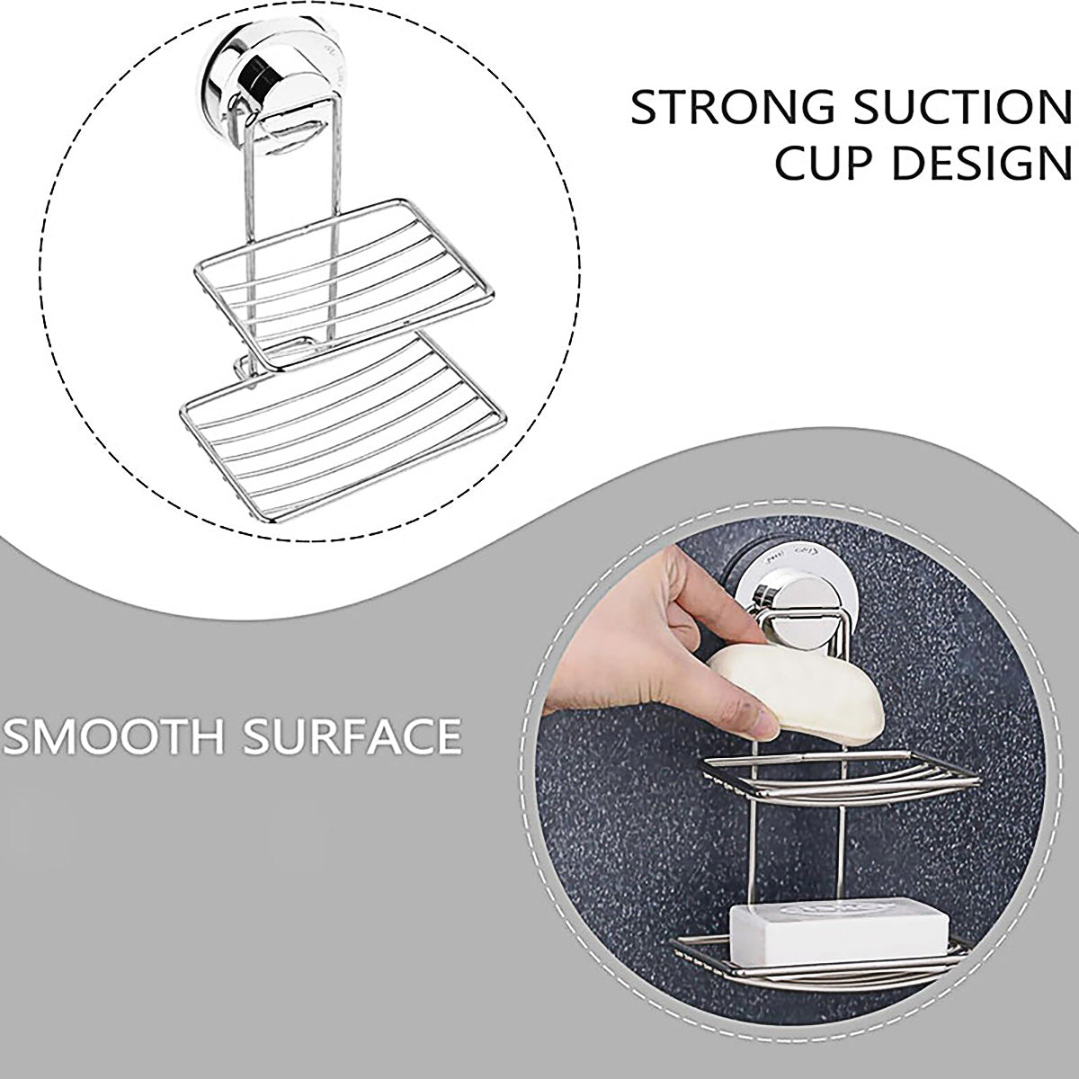 Shower Bar Holder Suction Basket Wall Mounted Stainless Steel Bathroom Soap Dish - Single Layer