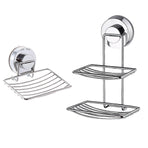 Shower Bar Holder Suction Basket Wall Mounted Stainless Steel Bathroom Soap Dish - Double Layer