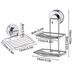 Shower Bar Holder Suction Basket Wall Mounted Stainless Steel Bathroom Soap Dish - Double Layer