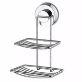 Shower Bar Holder Suction Basket Wall Mounted Stainless Steel Bathroom Soap Dish - Double Layer - Close-Up Angle