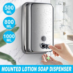 Stainless Steel Wall Mounted Soap Dispenser Hotel Bathroom Sanitizer Bottle - 500ML