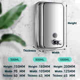 Stainless Steel Wall Mounted Soap Dispenser Hotel Bathroom Sanitizer Bottle - 500ML - Front View