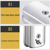 Stainless Steel Wall Mounted Soap Dispenser Hotel Bathroom Sanitizer Bottle - 500ML - Side View
