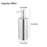 Soap Dispenser 500ml Stainless Steel Pump Silver Bathroom Liquid Container - Side View