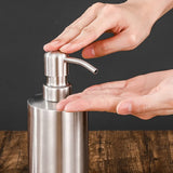 Soap Dispenser 500ml Stainless Steel Pump Silver Bathroom Liquid Container - Close-Up Angle