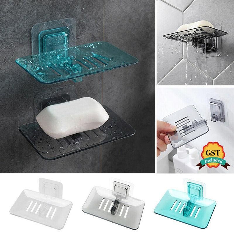 Bathroom Waterfall Tray Holder Soaps Plate Suction Case Containers Dish Storage - Black