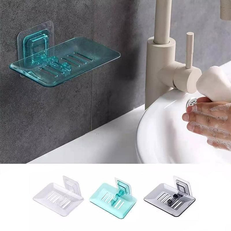 Bathroom Waterfall Tray Holder Soaps Plate Suction Case Containers Dish Storage - Black