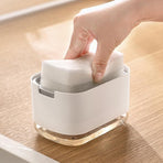 2in1 Soap Dispenser Pump Sponge Holder Countertop Dishwashing Liquid Container - Black