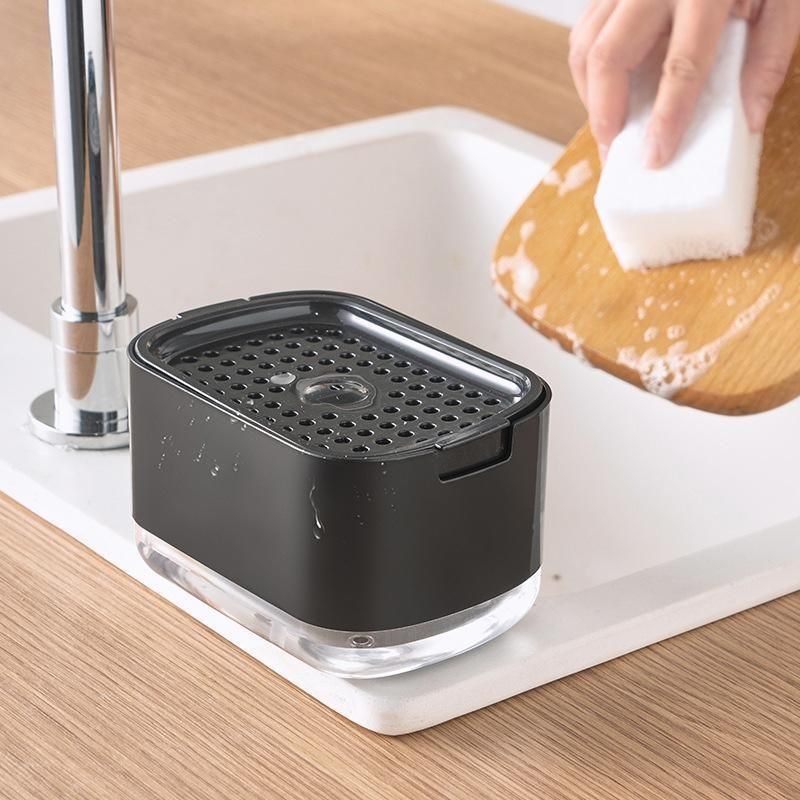 2in1 Soap Dispenser Pump Sponge Holder Countertop Dishwashing Liquid Container - Black