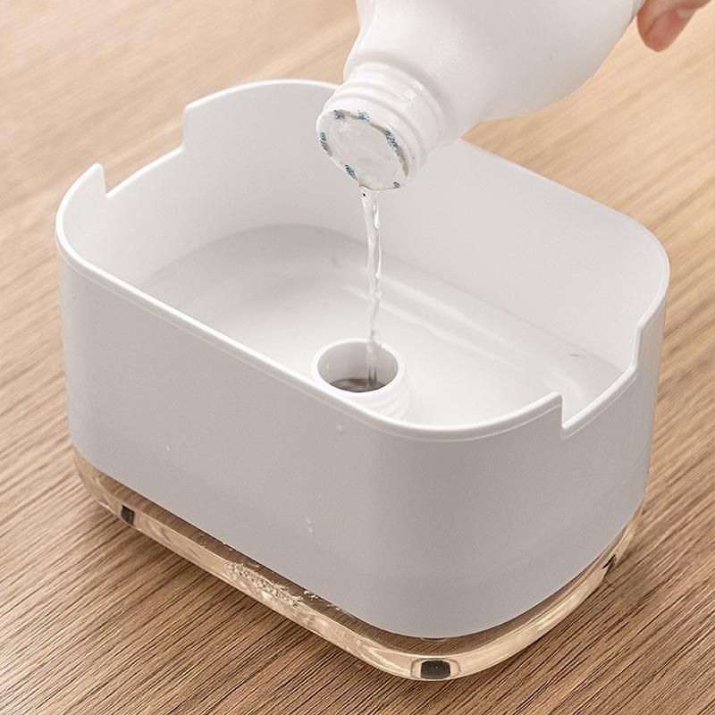 2in1 Soap Dispenser Pump Sponge Holder Countertop Dishwashing Liquid Container - Black