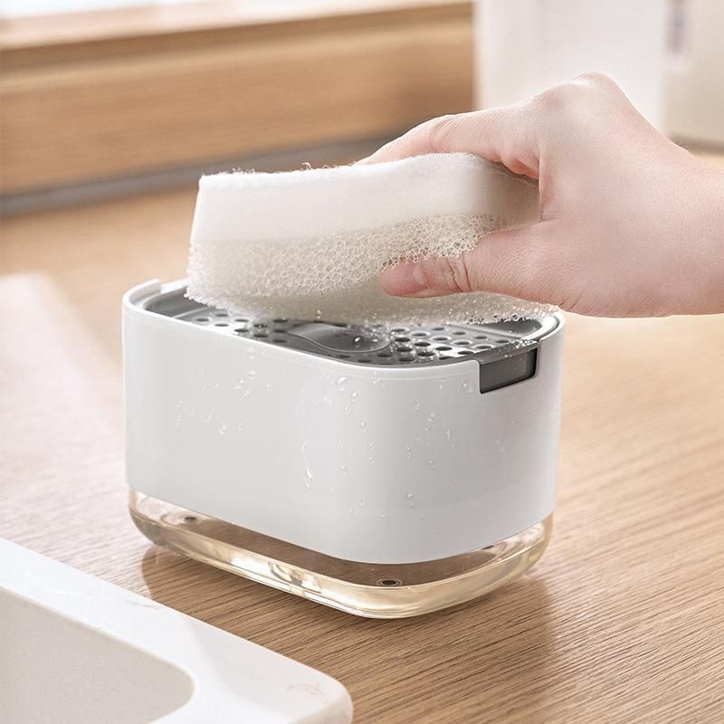 2in1 Soap Dispenser Pump Sponge Holder Countertop Dishwashing Liquid Container - Black