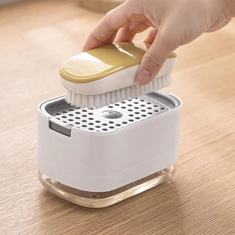2in1 Soap Dispenser Pump Sponge Holder Countertop Dishwashing Liquid Container - Black