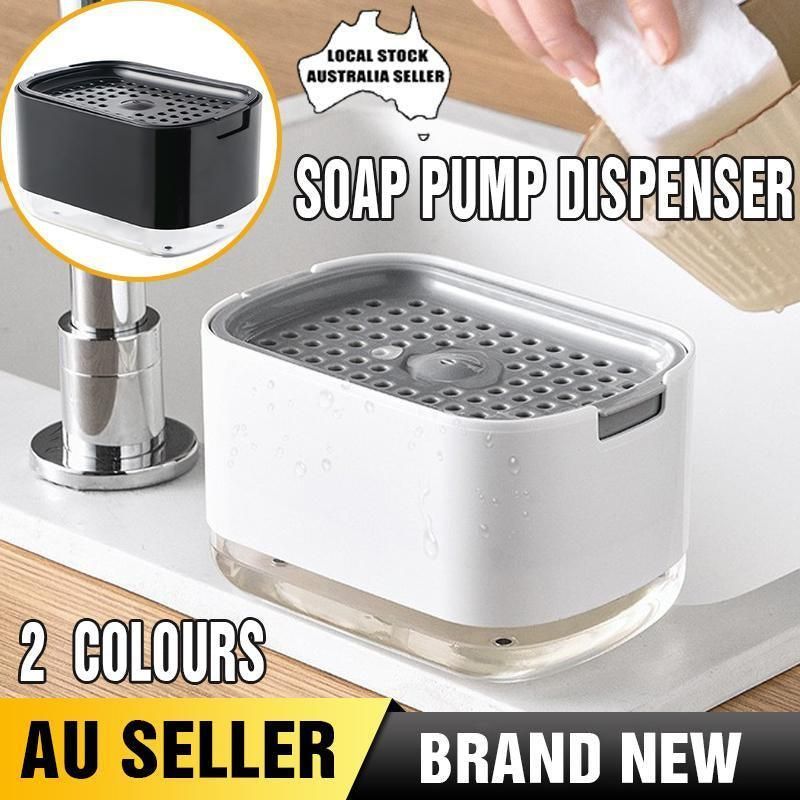 2in1 Soap Dispenser Pump Sponge Holder Countertop Dishwashing Liquid Container - Black