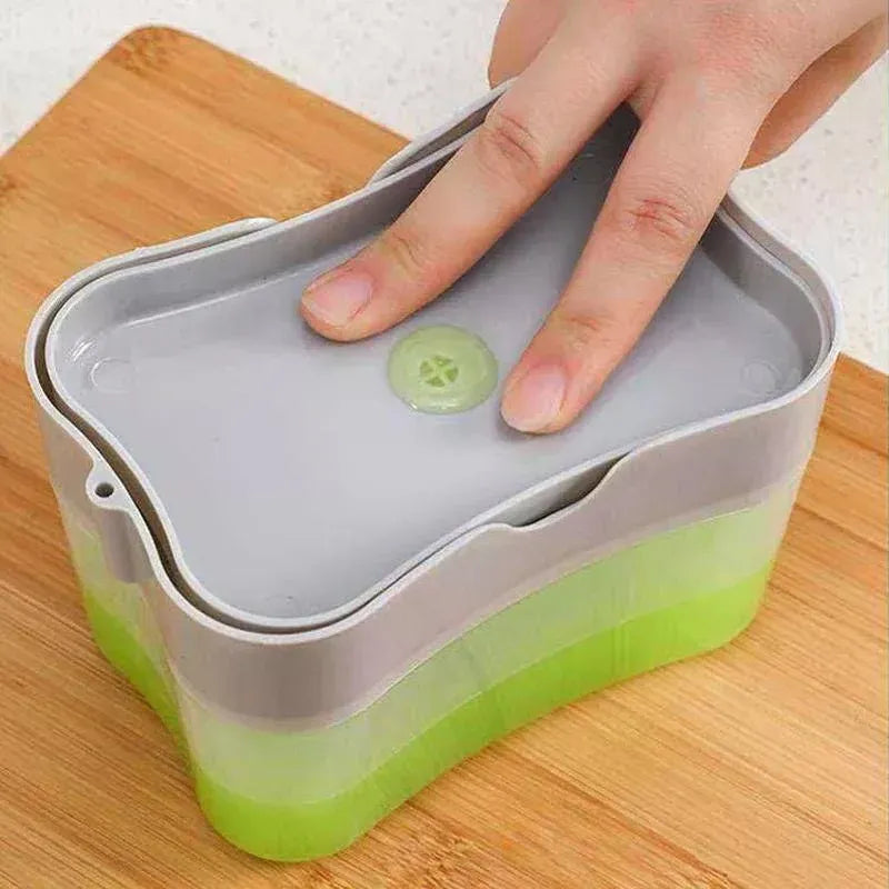 2 In 1 Soap Pump Dispenser Sponge Holder Dish Washing Liquid Container Kitchen - Grey