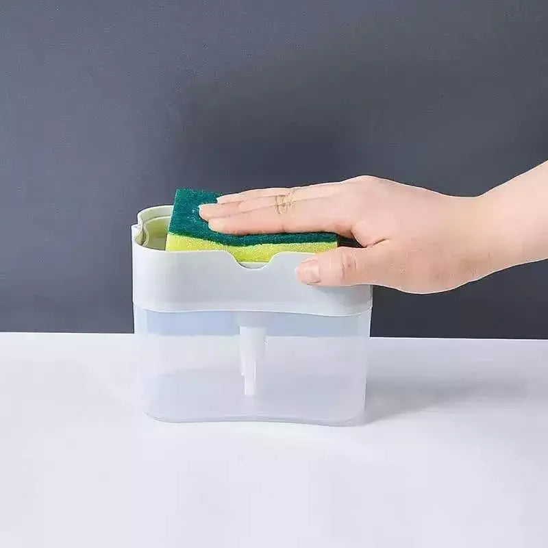 2 In 1 Soap Pump Dispenser Sponge Holder Dish Washing Liquid Container Kitchen - Grey