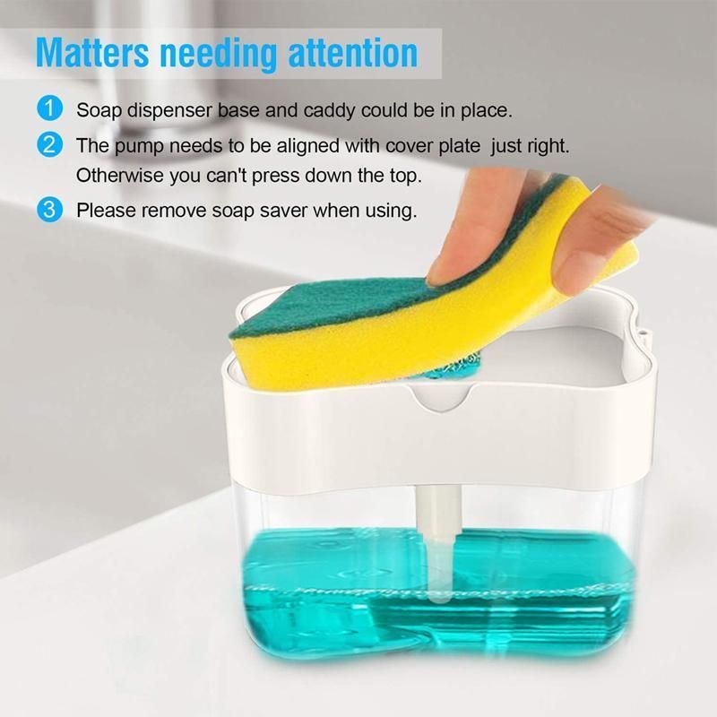 2 In 1 Soap Pump Dispenser Sponge Holder Dish Washing Liquid Container Kitchen - Grey