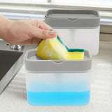 2 In 1 Soap Pump Dispenser Sponge Holder Dish Washing Liquid Container Kitchen - White - Top-Down View