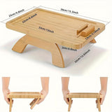 Wooden Lazy Sofa Tray Rotating With Mobile Phone Tablet Holder Plate Breakfast Snack Foldable - Side View