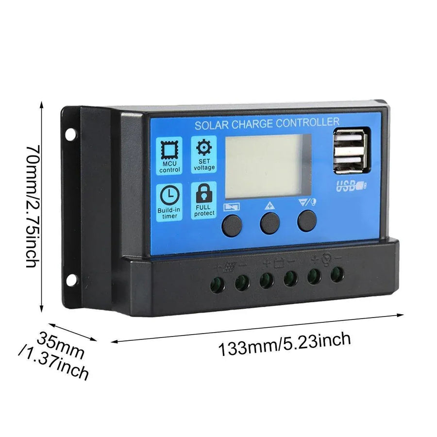20A Solar Charge Controller 12V 24V LCD 2 USB Ports Lead-Acid Regulator