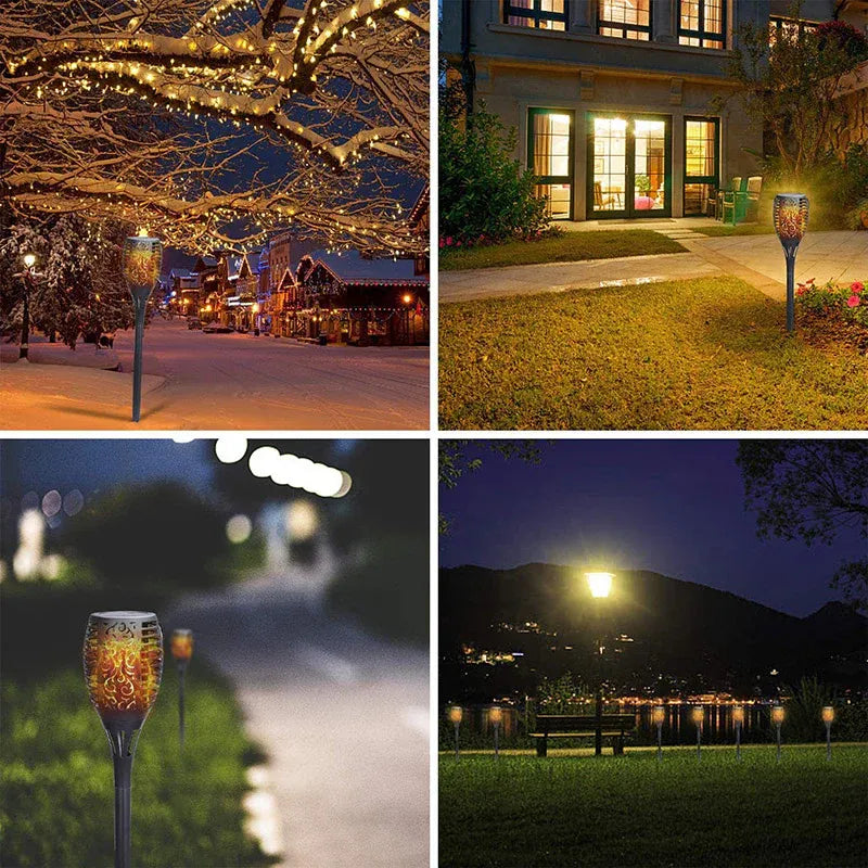 4pcs LED Solar Flickering Flame Torch Lights Outdoor Garden Path Landscape Lamps