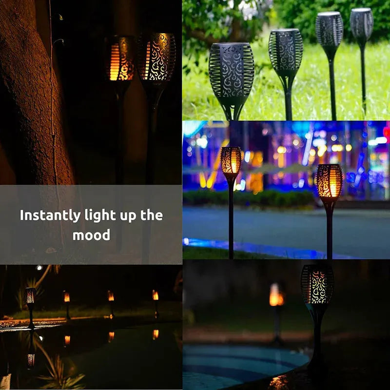 4pcs LED Solar Flickering Flame Torch Lights Outdoor Garden Path Landscape Lamps