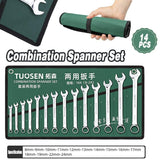 14 Piece Metric Combination Spanner Set with Roll Bag 8mm to 24mm Heavy Duty - 45-Degree Angle