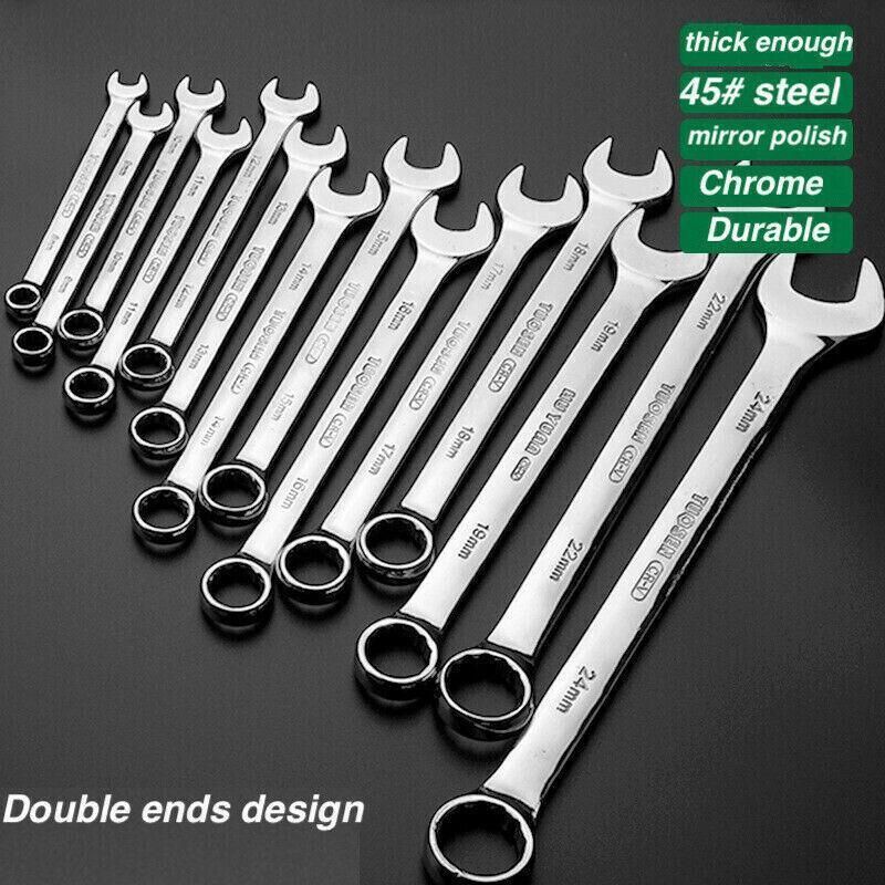 14 Piece Metric Combination Spanner Set with Roll Bag 8mm to 24mm Heavy Duty
