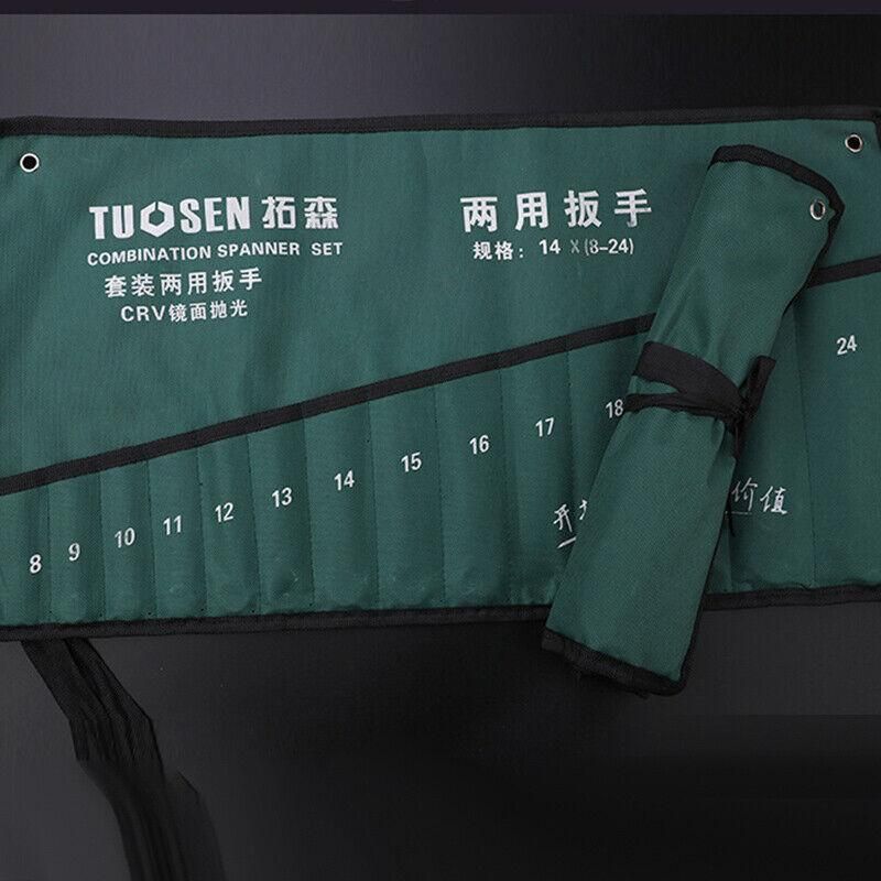 14 Piece Metric Combination Spanner Set with Roll Bag 8mm to 24mm Heavy Duty