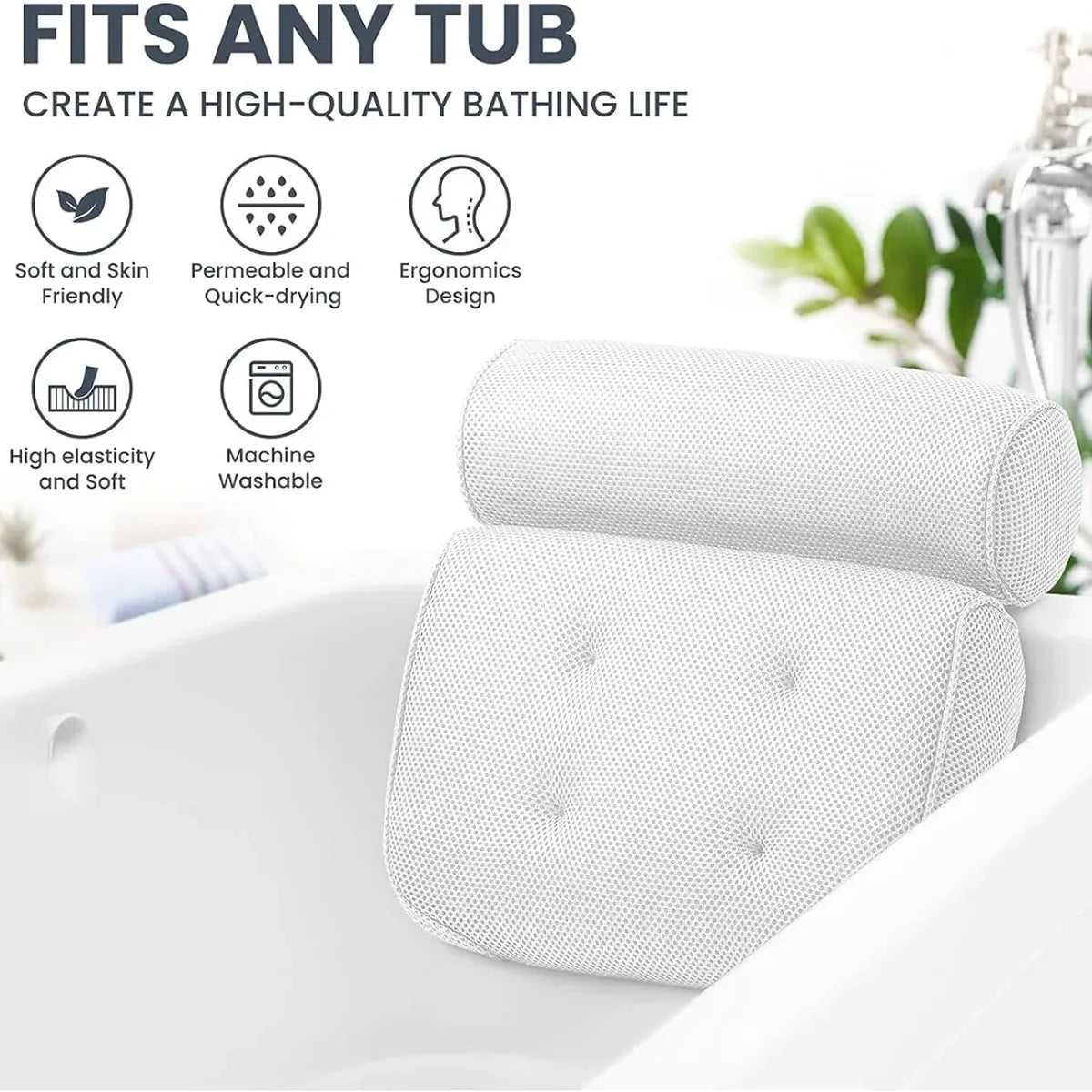 Bathtub Pillow Non-Slip for Bath Spa Shower Comfortable Water Resistant