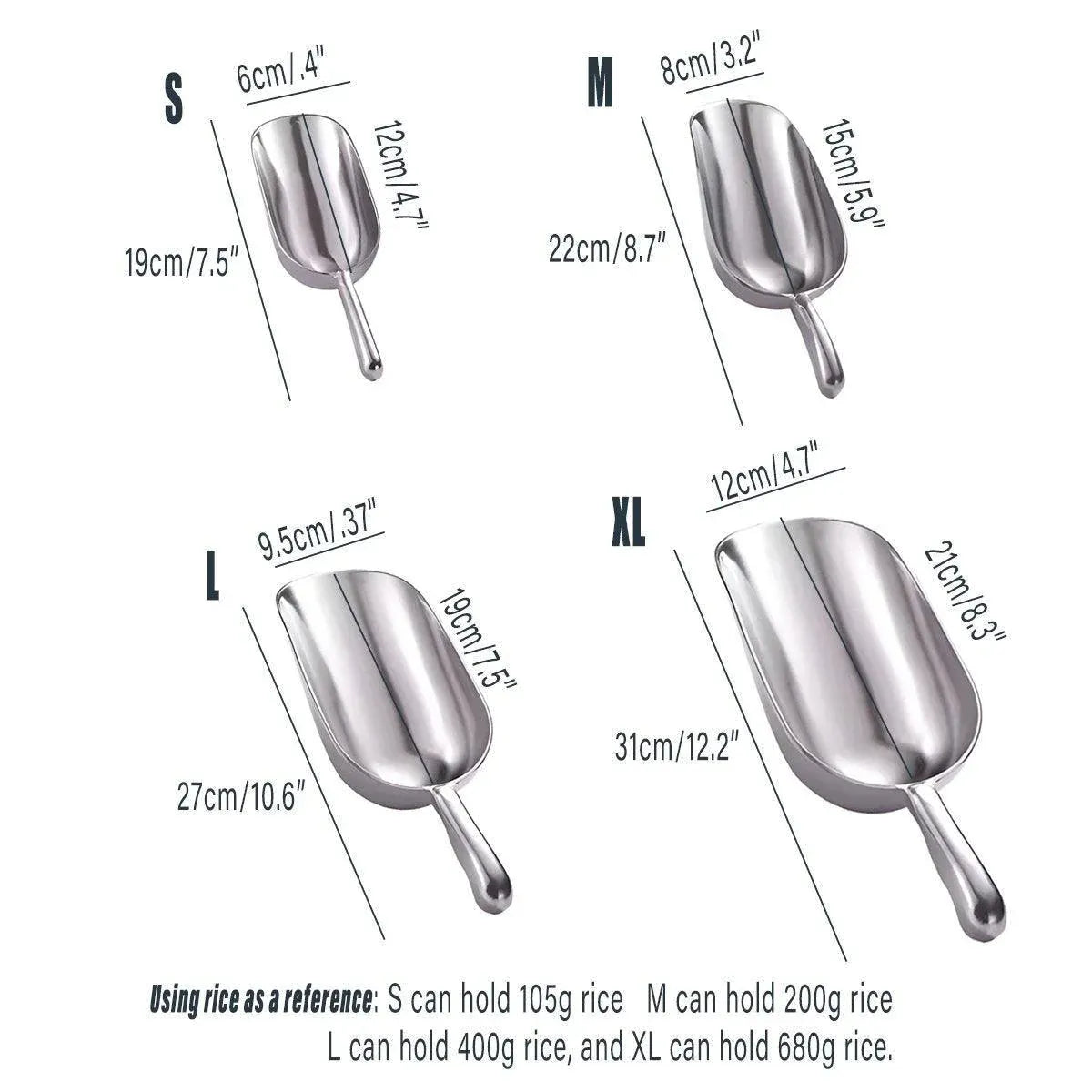 4 Sizes Aluminum Alloy Ice Shovel Flour Rice Scoop Multipurpose Kitchen Tool - XL