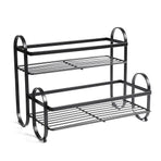 Iron Double Storage Shelf Organiser Durable Metal Rack for Kitchen Bathroom Use - Black