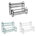 Iron Double Storage Shelf Organiser Durable Metal Rack for Kitchen Bathroom Use - Black