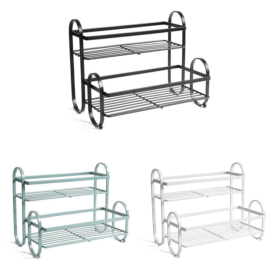 Iron Double Storage Shelf Organiser Durable Metal Rack for Kitchen Bathroom Use - Black