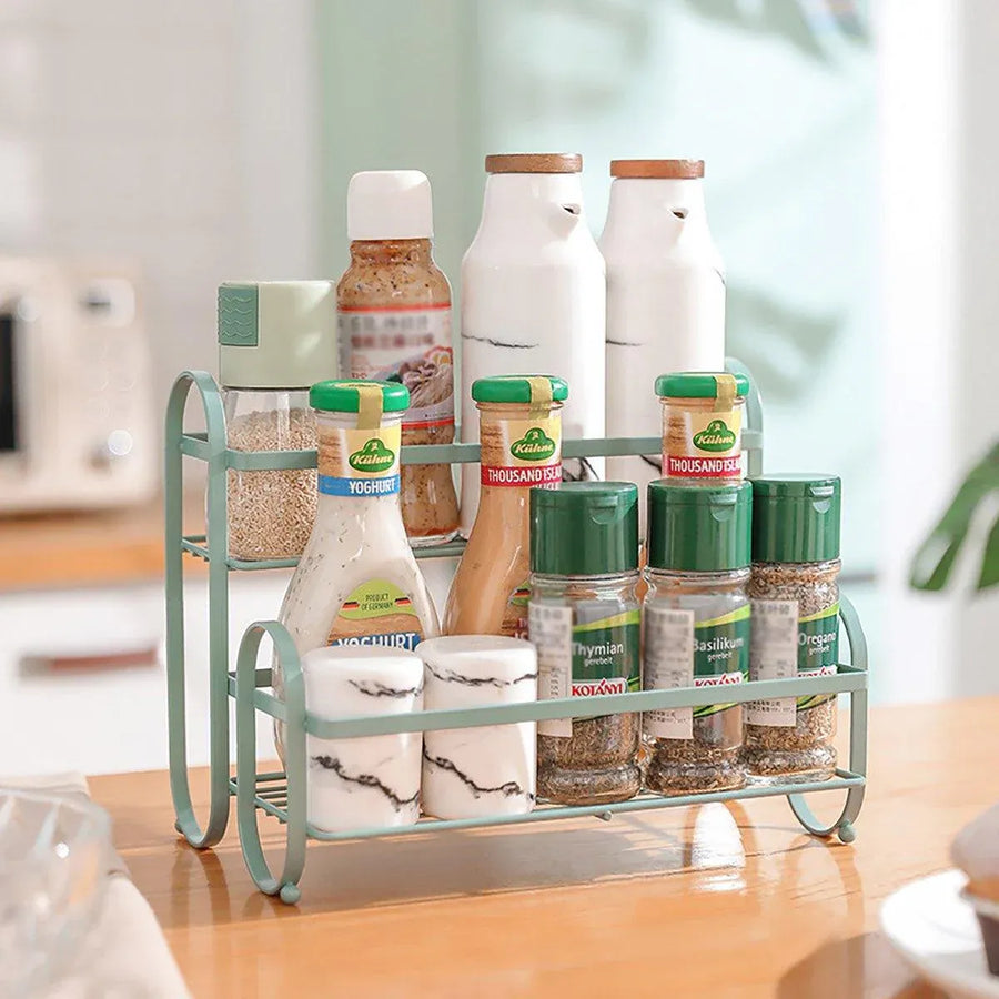 Iron Double Storage Shelf Organiser Durable Metal Rack for Kitchen Bathroom Use - Black