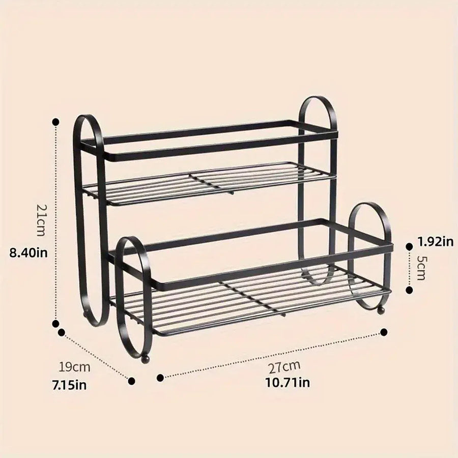 Iron Double Storage Shelf Organiser Durable Metal Rack for Kitchen Bathroom Use - Green