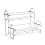 Iron Double Storage Shelf Organiser Durable Metal Rack for Kitchen Bathroom Use - White