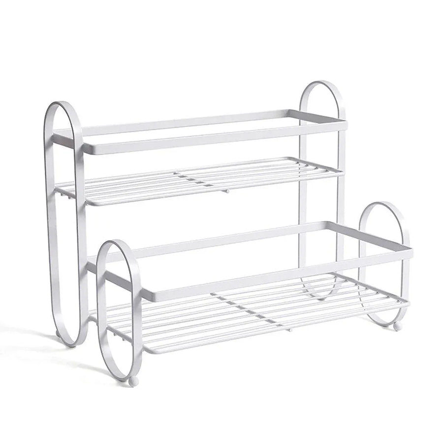 Iron Double Storage Shelf Organiser Durable Metal Rack for Kitchen Bathroom Use - White