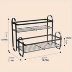 Iron Double Storage Shelf Organiser Durable Metal Rack for Kitchen Bathroom Use - White