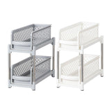 Bathroom Kitchen Sink Storage Rack Drawer Plastic Shelf Seasoning Holder - White - Front View