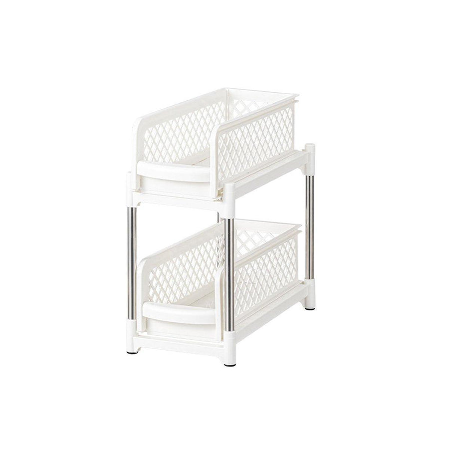 Bathroom Kitchen Sink Storage Rack Drawer Plastic Shelf Seasoning Holder - White