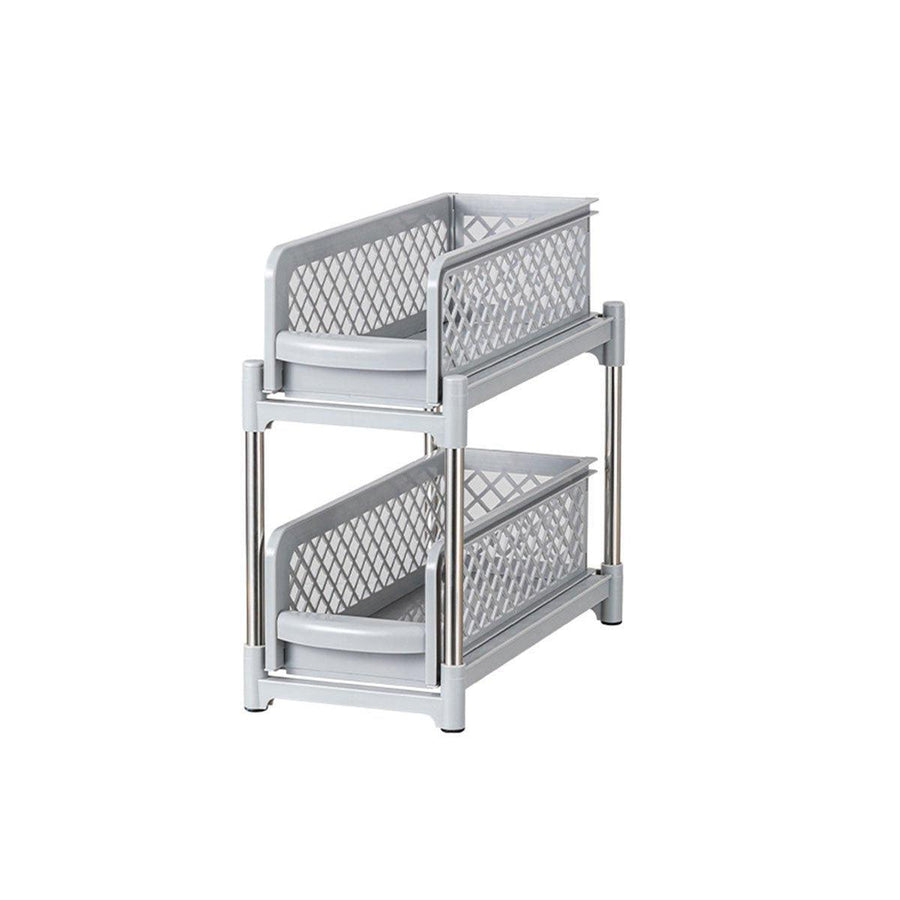 Bathroom Kitchen Sink Storage Rack Drawer Plastic Shelf Seasoning Holder - White