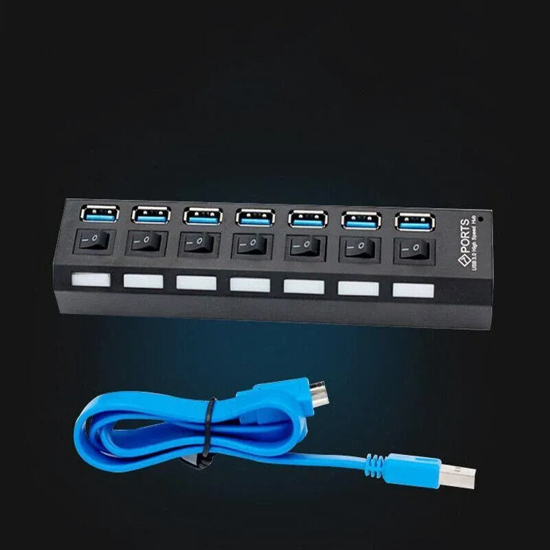7 Port Usb 3.0 High Speed Extension Hub Splitter Extender For Pc Laptop Macbook - White
