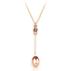 Mini Crown Spoon Necklace Pendant Charm Festival Cutlery Tea Party Gift - Rose Gold