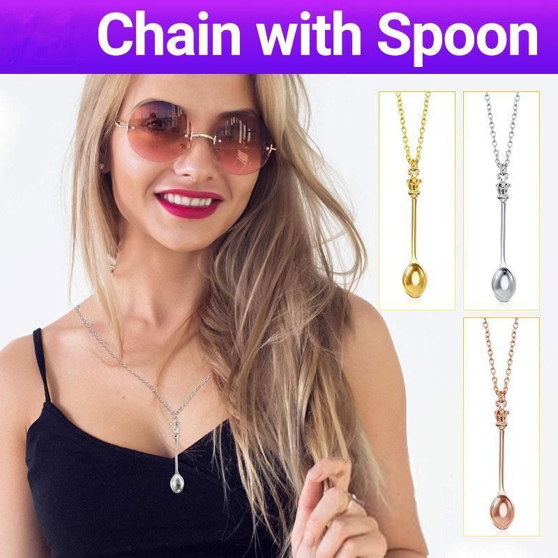 Mini Crown Spoon Necklace Pendant Charm Festival Cutlery Tea Party Gift - Rose Gold