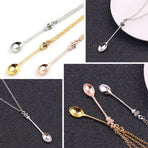 Mini Crown Spoon Necklace Pendant Charm Festival Cutlery Tea Party Gift - Rose Gold