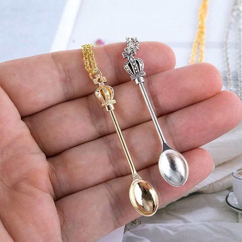 Mini Crown Spoon Necklace Pendant Charm Festival Cutlery Tea Party Gift - Rose Gold