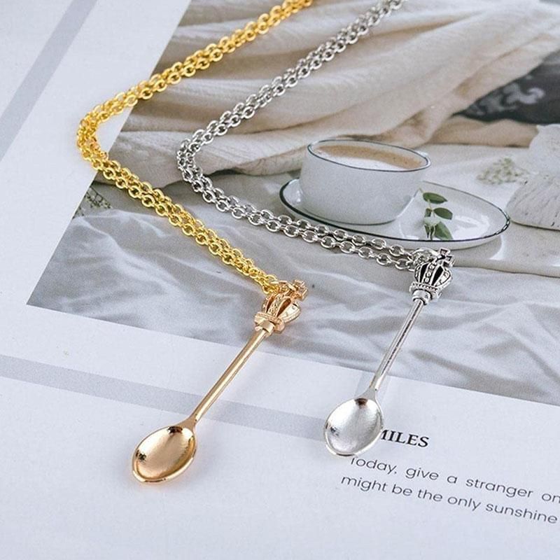 Mini Crown Spoon Necklace Pendant Charm Festival Cutlery Tea Party Gift - Rose Gold